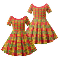 Aloha Hawaii Ilima Maile Lei Family Matching Short Sleeve Bodycon Dress and Hawaiian Shirt Palaka Inspired Hawaiian-plaid Red