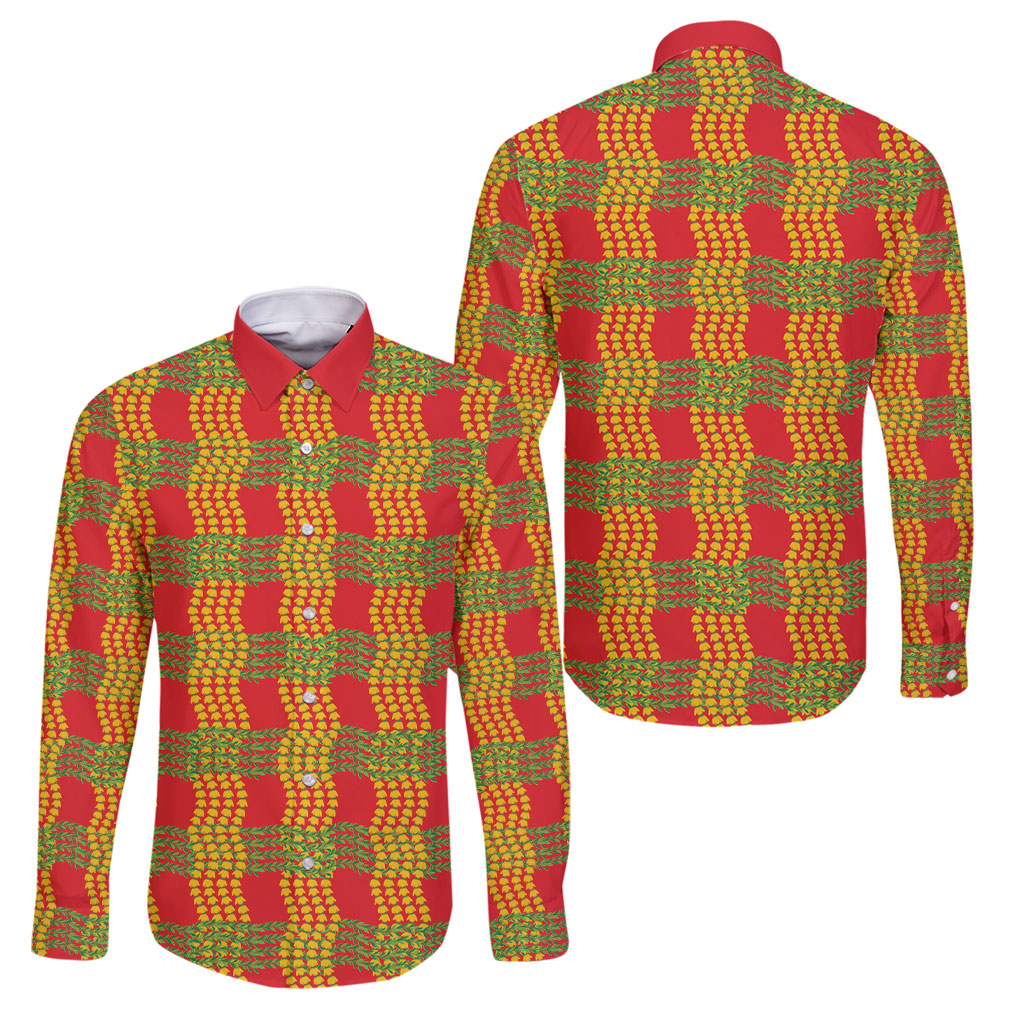 Aloha Hawaii Ilima Maile Lei Family Matching Summer Maxi Dress and Hawaiian Shirt Palaka Inspired Hawaiian-plaid Red
