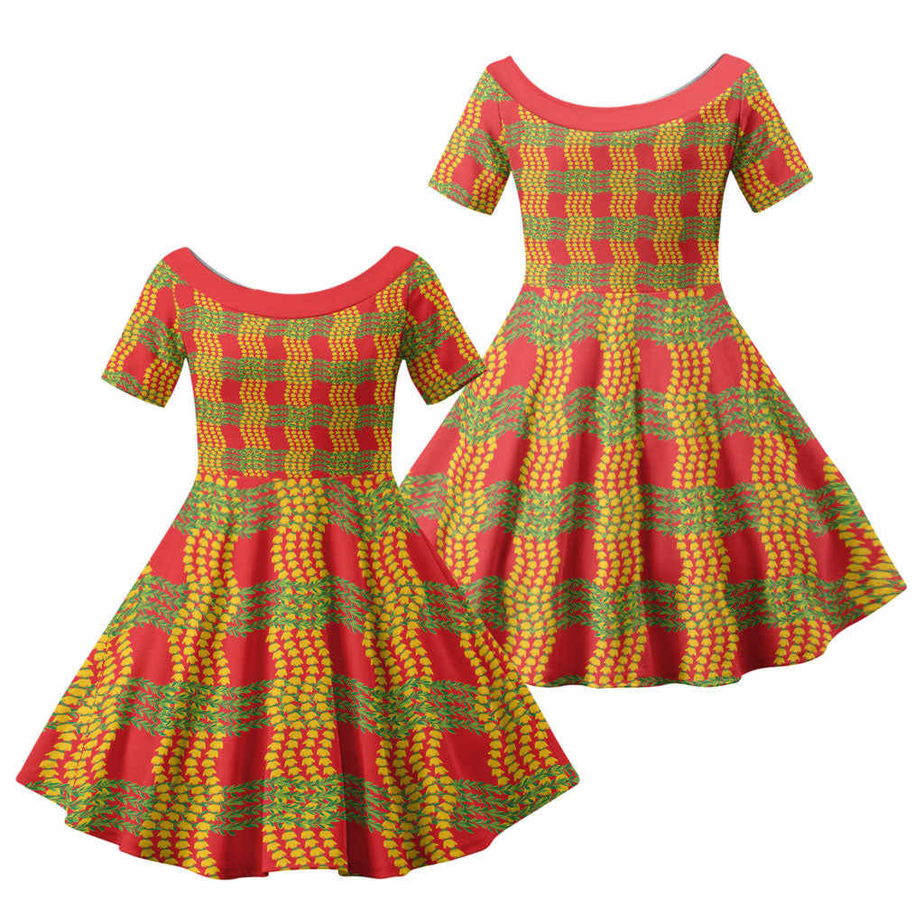 Aloha Hawaii Ilima Maile Lei Family Matching Tank Maxi Dress and Hawaiian Shirt Palaka Inspired Hawaiian-plaid Red