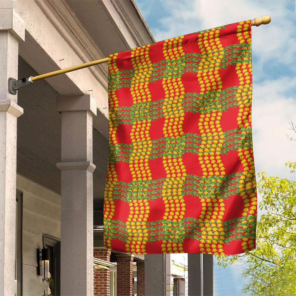 Aloha Hawaii Ilima Maile Lei Garden Flag Palaka Inspired Hawaiian-plaid Red