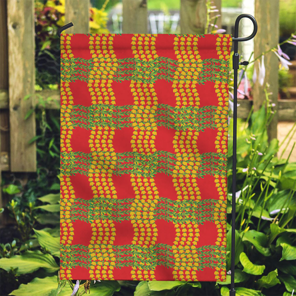 Aloha Hawaii Ilima Maile Lei Garden Flag Palaka Inspired Hawaiian-plaid Red