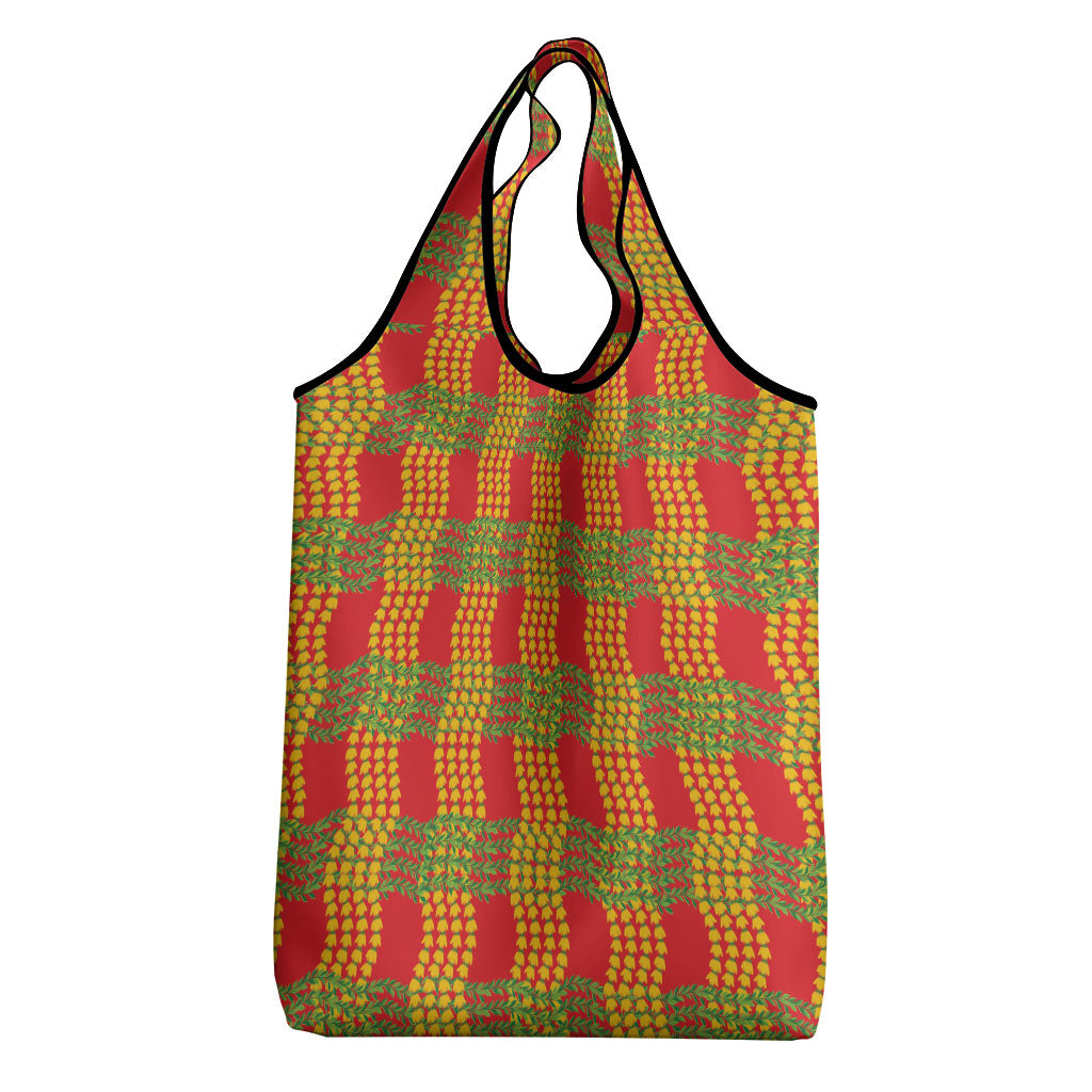 Aloha Hawaii Ilima Maile Lei Grocery Bag Palaka Inspired Hawaiian-plaid Red