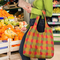 Aloha Hawaii Ilima Maile Lei Grocery Bag Palaka Inspired Hawaiian-plaid Red