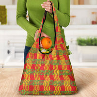 Aloha Hawaii Ilima Maile Lei Grocery Bag Palaka Inspired Hawaiian-plaid Red