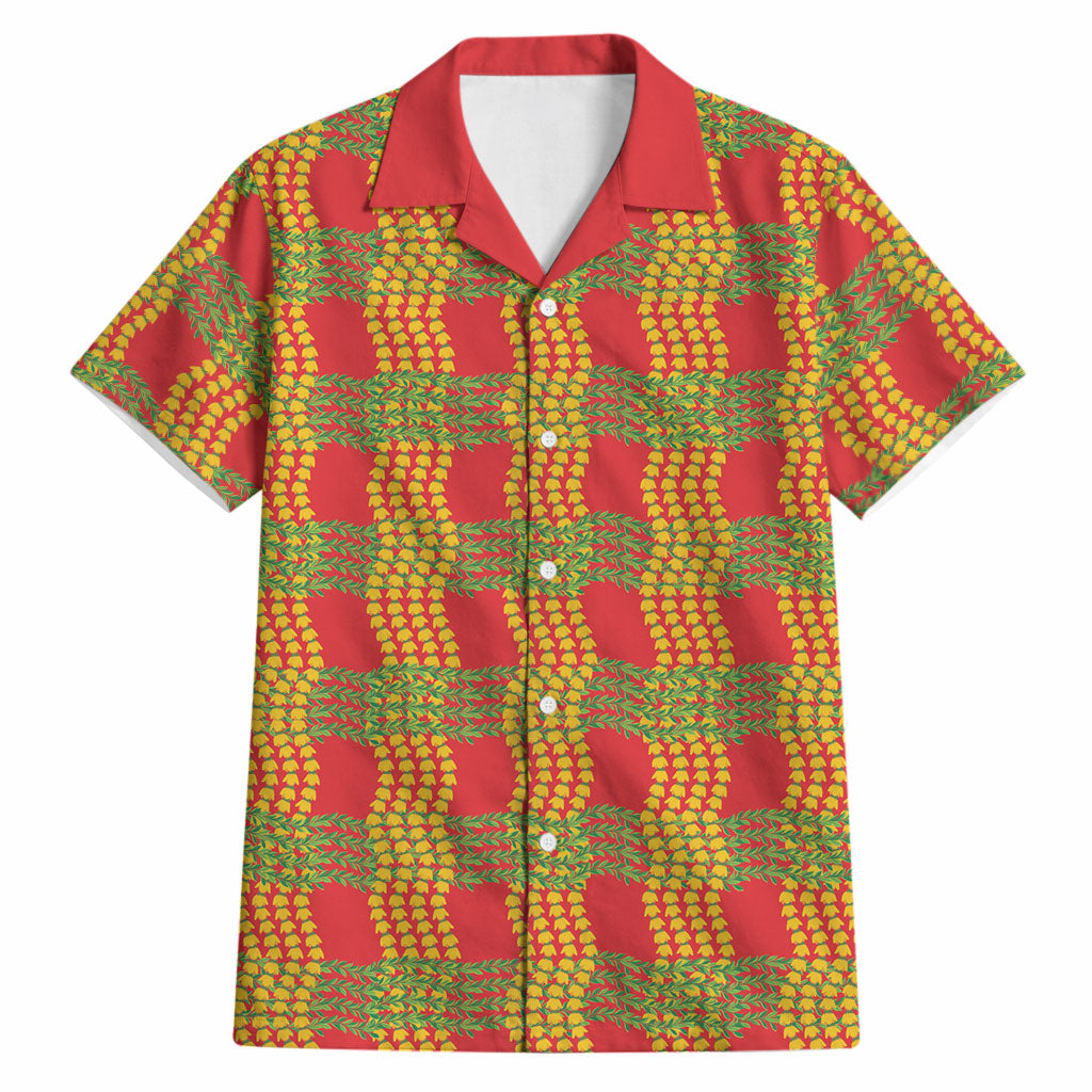 Aloha Hawaii Ilima Maile Lei Hawaiian Shirt Palaka Inspired Hawaiian-plaid Red