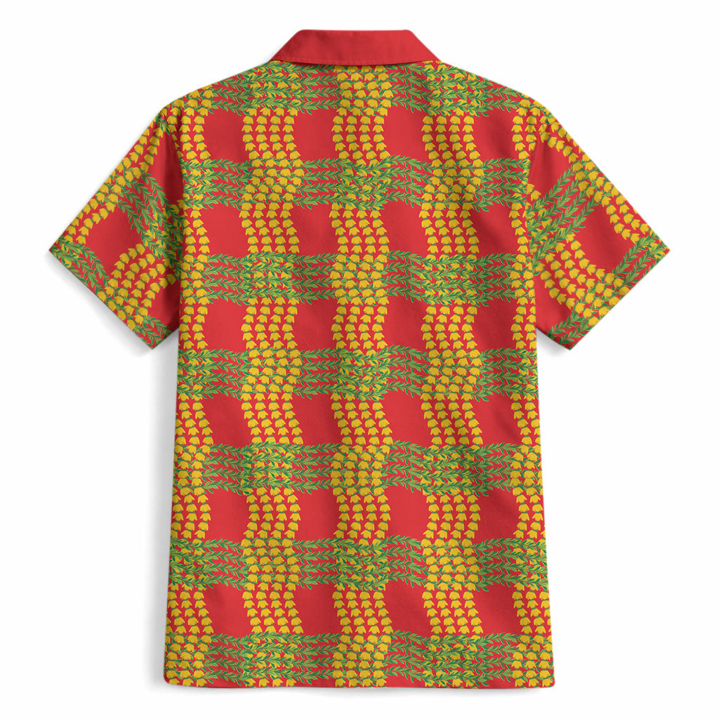 Aloha Hawaii Ilima Maile Lei Hawaiian Shirt Palaka Inspired Hawaiian-plaid Red