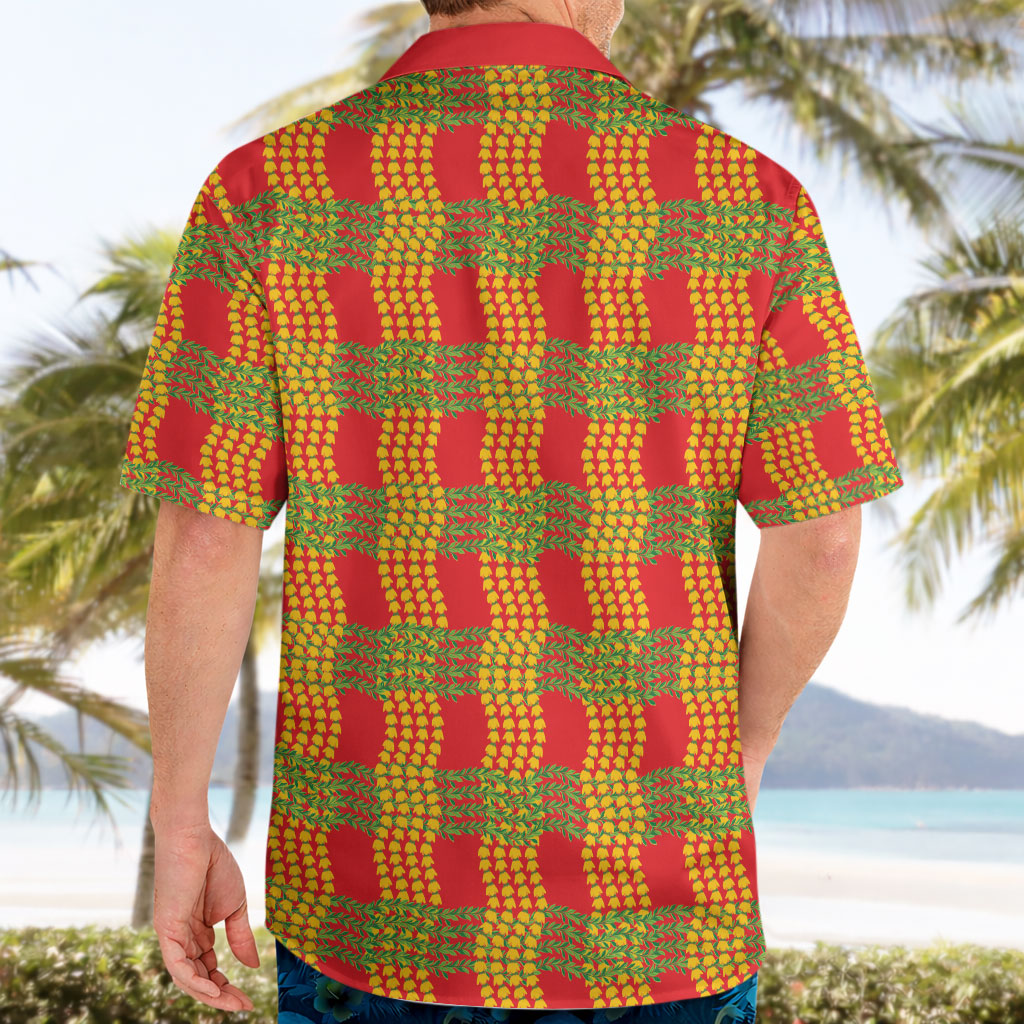 Aloha Hawaii Ilima Maile Lei Hawaiian Shirt Palaka Inspired Hawaiian-plaid Red