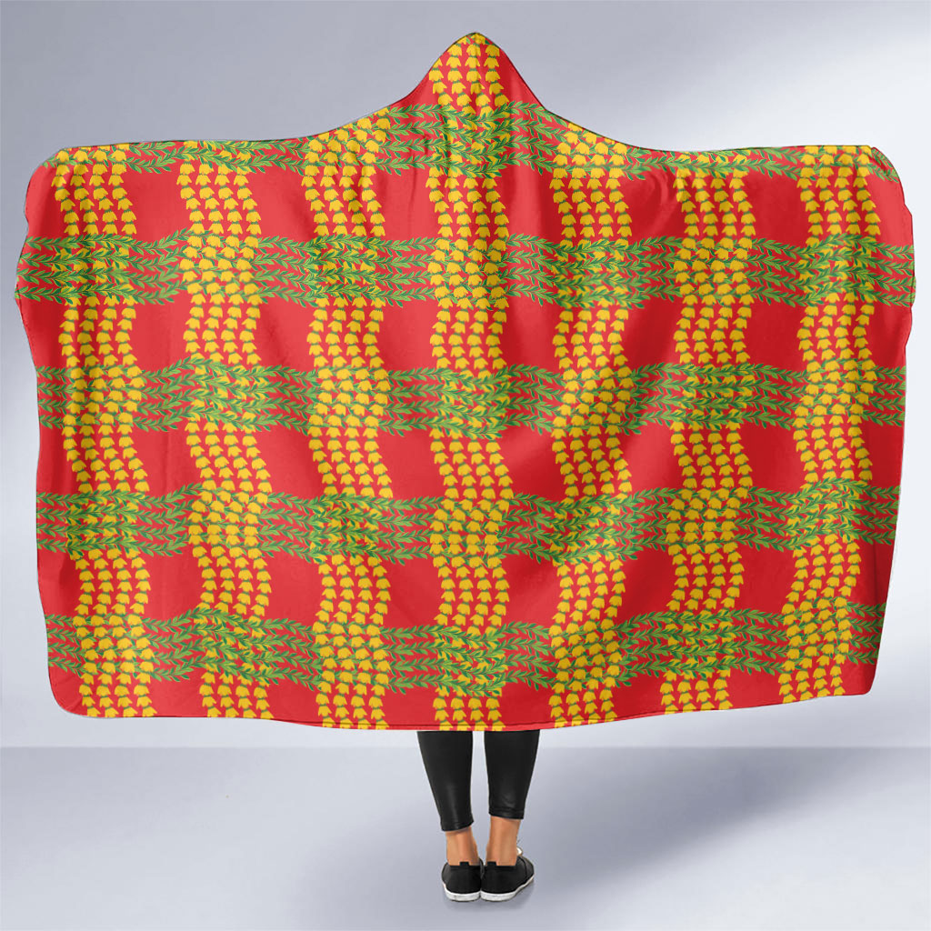 Aloha Hawaii Ilima Maile Lei Hooded Blanket Palaka Inspired Hawaiian-plaid Red