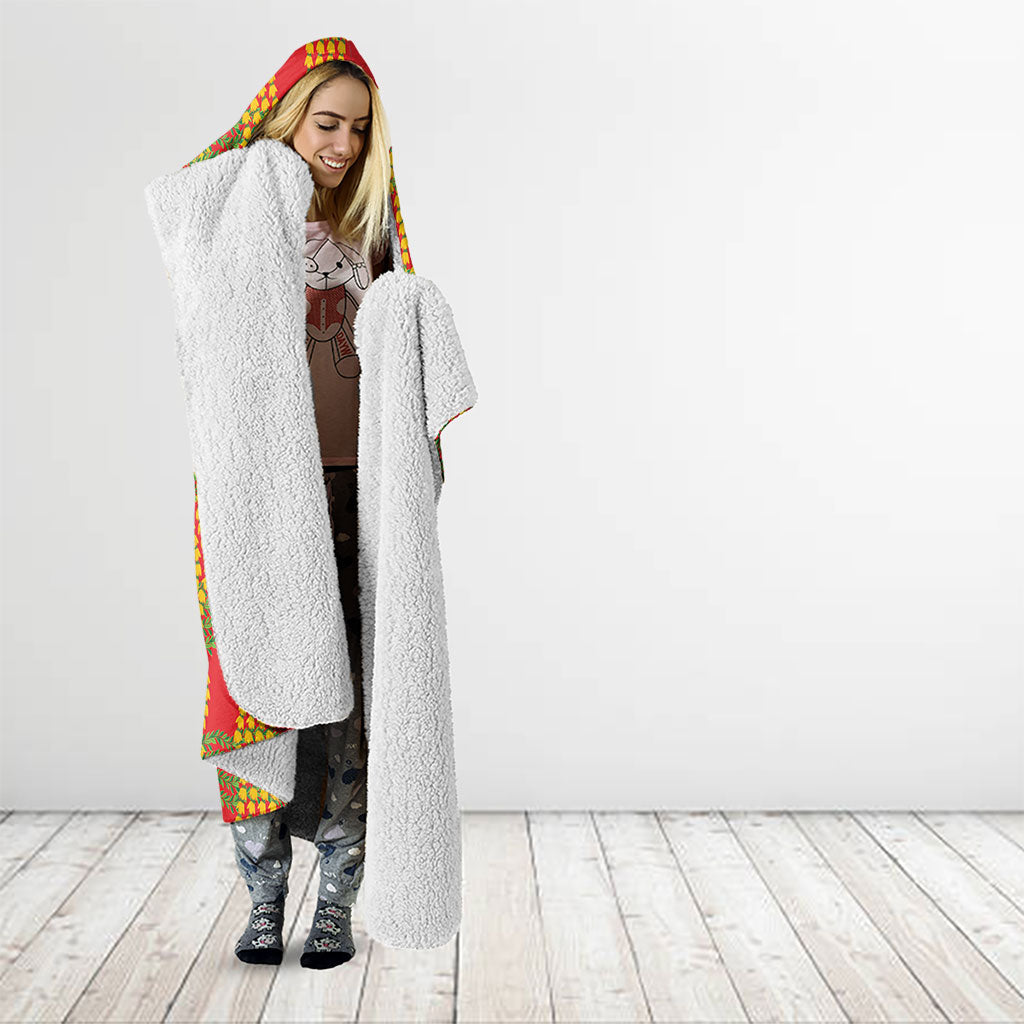 Aloha Hawaii Ilima Maile Lei Hooded Blanket Palaka Inspired Hawaiian-plaid Red