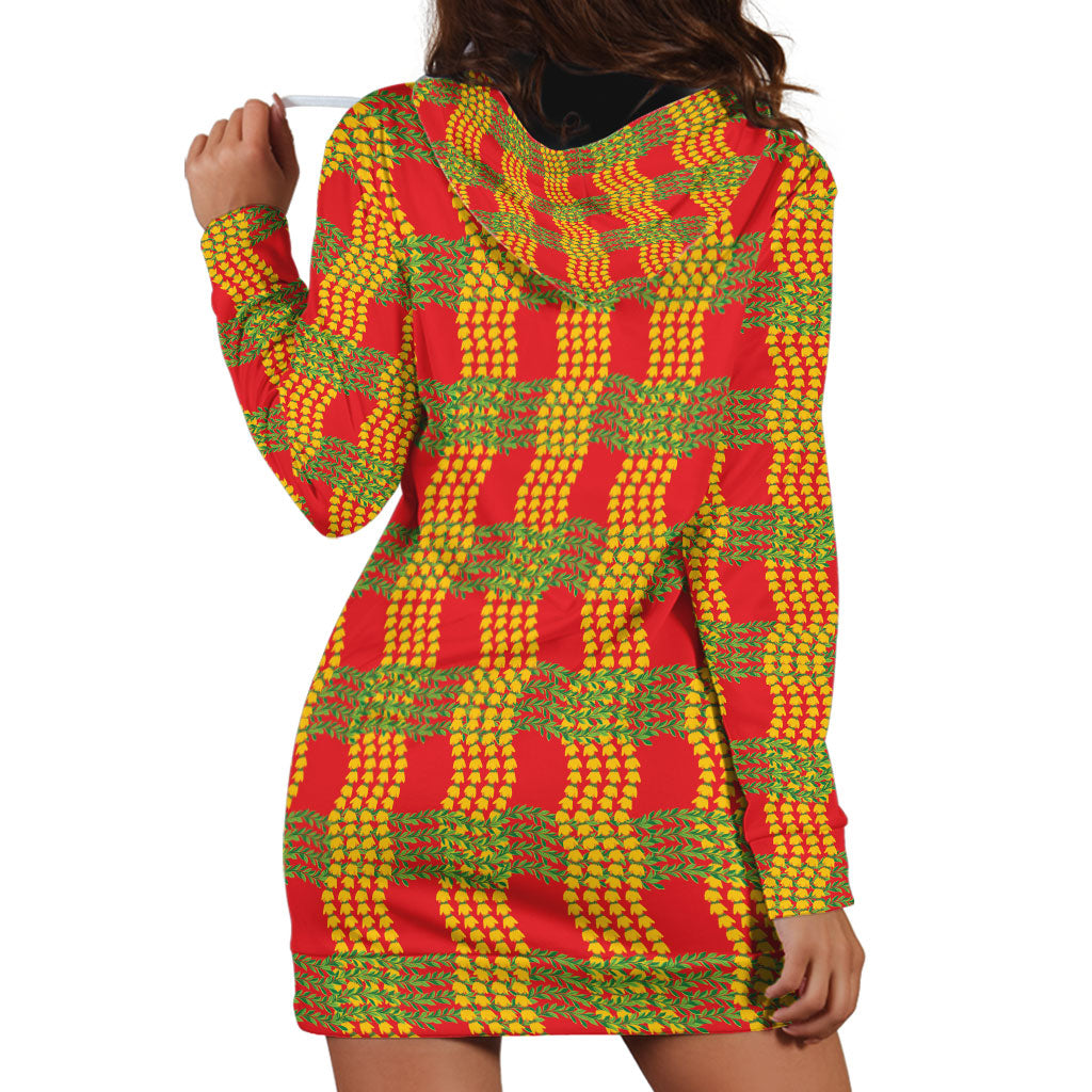 Aloha Hawaii Ilima Maile Lei Hoodie Dress Palaka Inspired Hawaiian-plaid Red