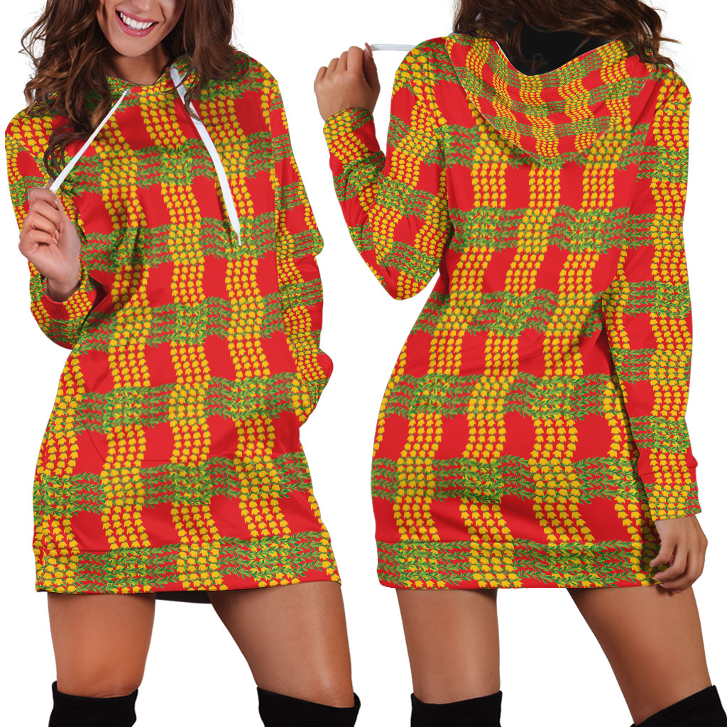 Aloha Hawaii Ilima Maile Lei Hoodie Dress Palaka Inspired Hawaiian-plaid Red