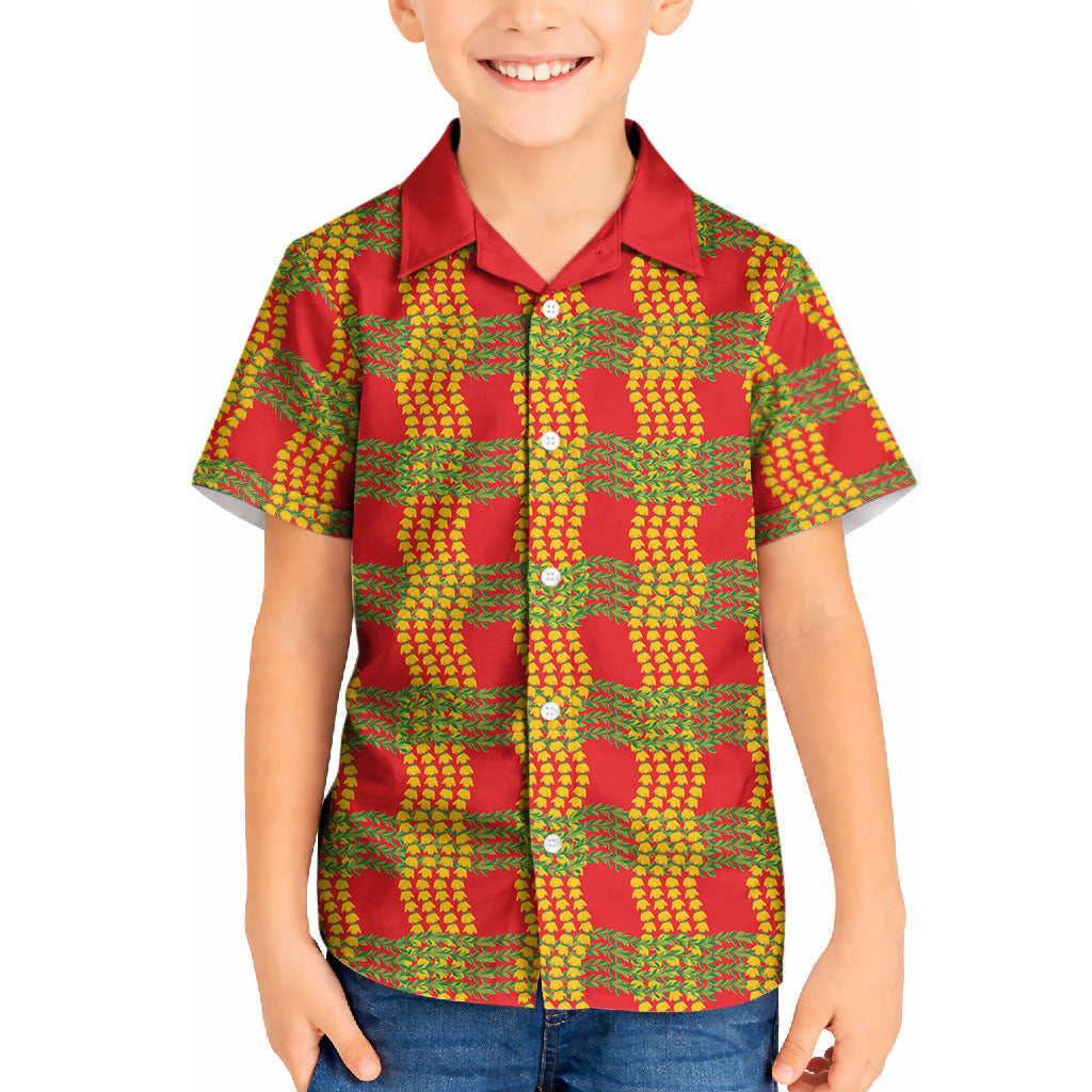 Aloha Hawaii Ilima Maile Lei Kid Hawaiian Shirt Palaka Inspired Hawaiian-plaid Red