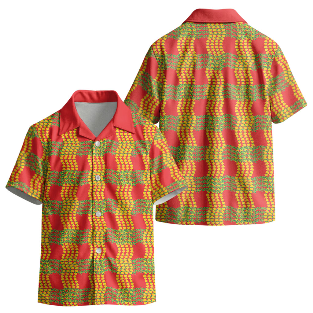 Aloha Hawaii Ilima Maile Lei Kid Hawaiian Shirt Palaka Inspired Hawaiian-plaid Red