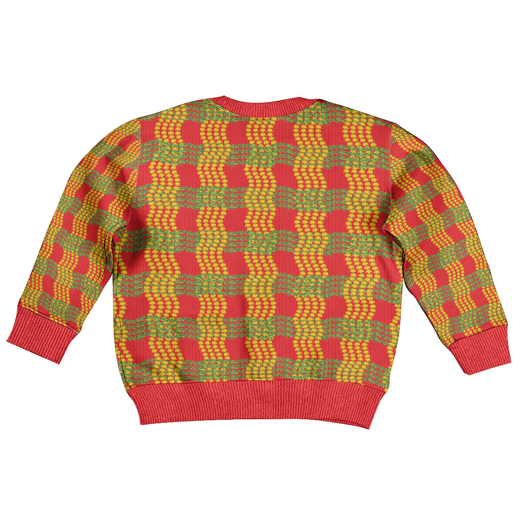 Aloha Hawaii Ilima Maile Lei Kid Ugly Christmas Sweater Palaka Inspired Hawaiian-plaid Red