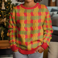 Aloha Hawaii Ilima Maile Lei Kid Ugly Christmas Sweater Palaka Inspired Hawaiian-plaid Red