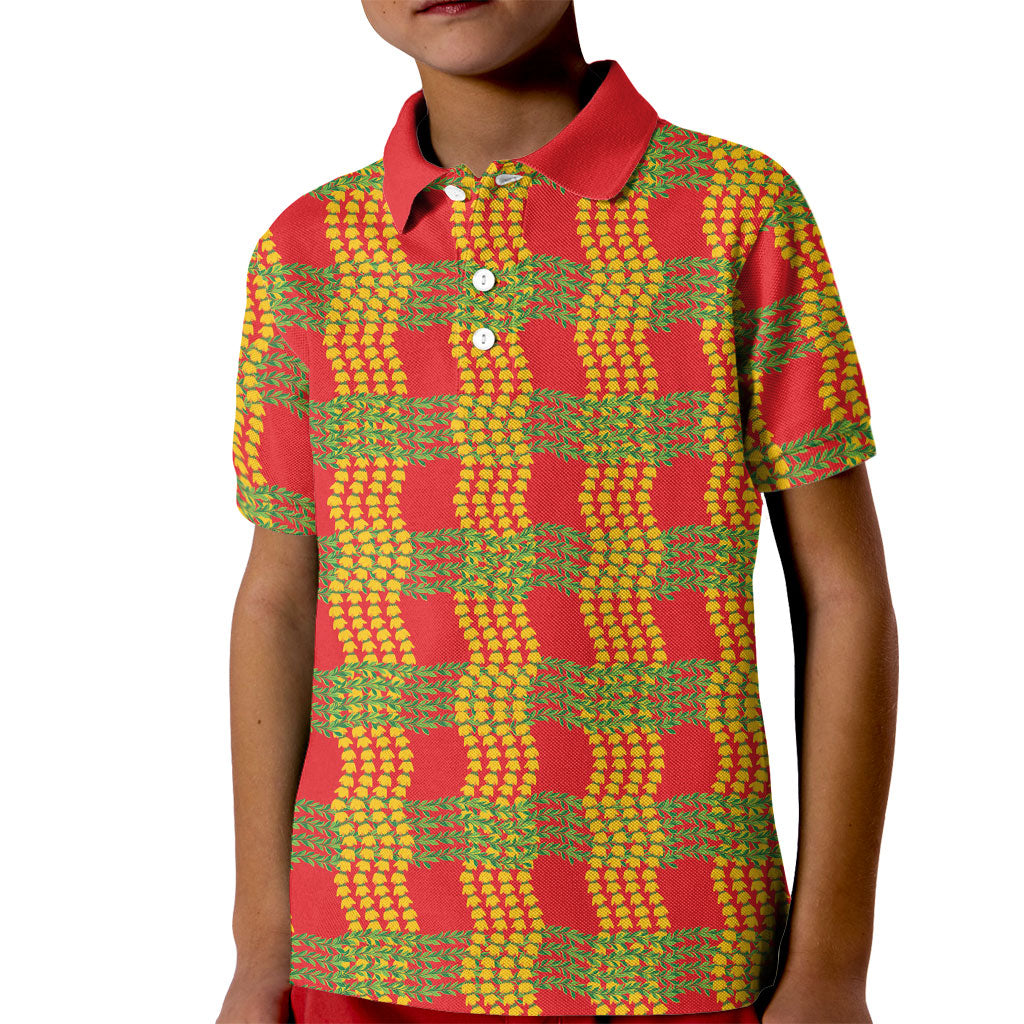 Aloha Hawaii Ilima Maile Lei Kid Polo Shirt Palaka Inspired Hawaiian-plaid Red