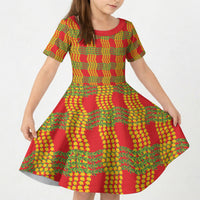 Aloha Hawaii Ilima Maile Lei Kid Short Sleeve Dress Palaka Inspired Hawaiian-plaid Red