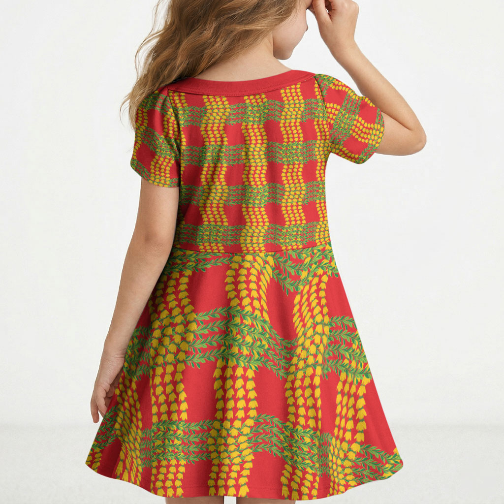 Aloha Hawaii Ilima Maile Lei Kid Short Sleeve Dress Palaka Inspired Hawaiian-plaid Red