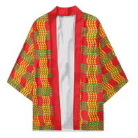 Aloha Hawaii Ilima Maile Lei Kimono Palaka Inspired Hawaiian-plaid Red