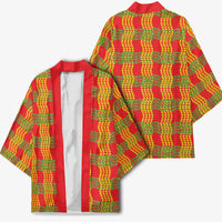 Aloha Hawaii Ilima Maile Lei Kimono Palaka Inspired Hawaiian-plaid Red