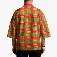 Aloha Hawaii Ilima Maile Lei Kimono Palaka Inspired Hawaiian-plaid Red