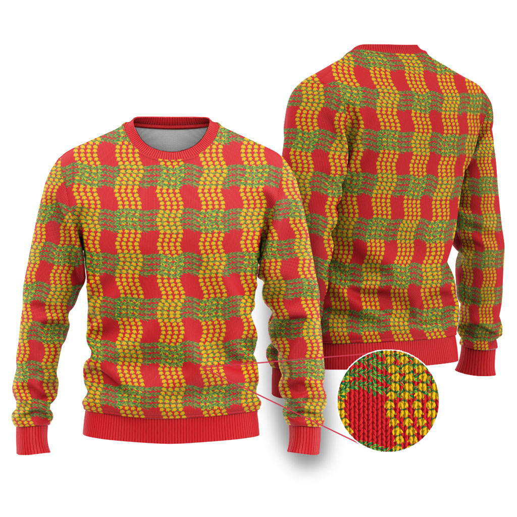 Aloha Hawaii Ilima Maile Lei Ugly Christmas Sweater Palaka Inspired Hawaiian-plaid Red