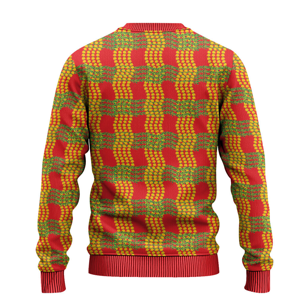 Aloha Hawaii Ilima Maile Lei Ugly Christmas Sweater Palaka Inspired Hawaiian-plaid Red