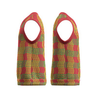 Aloha Hawaii Ilima Maile Lei Christmas Knitted V-Neck Vest Palaka Inspired Hawaiian-plaid Red