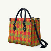 Aloha Hawaii Ilima Maile Lei Leather Bag Palaka Inspired Hawaiian-plaid Red