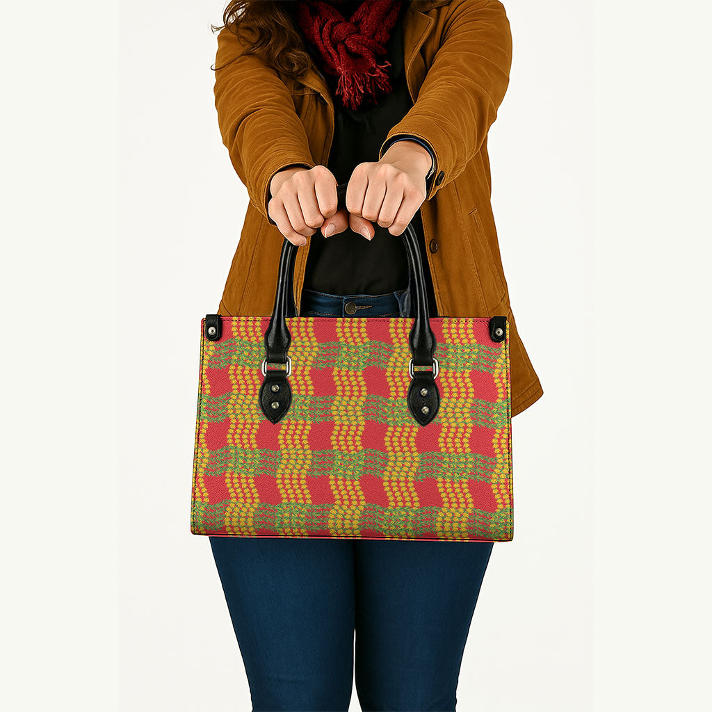 Aloha Hawaii Ilima Maile Lei Leather Bag Palaka Inspired Hawaiian-plaid Red