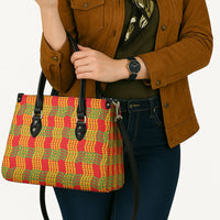 Aloha Hawaii Ilima Maile Lei Leather Bag Palaka Inspired Hawaiian-plaid Red