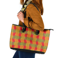 Aloha Hawaii Ilima Maile Lei Leather Tote Bag Palaka Inspired Hawaiian-plaid Red