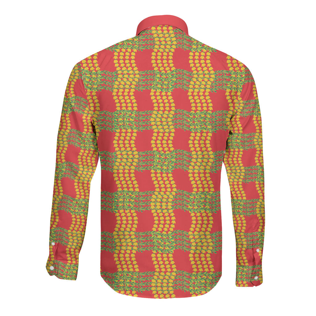 Aloha Hawaii Ilima Maile Lei Long Sleeve Button Shirt Palaka Inspired Hawaiian-plaid Red
