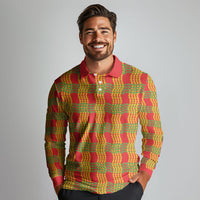 Aloha Hawaii Ilima Maile Lei Long Sleeve Polo Shirt Palaka Inspired Hawaiian-plaid Red