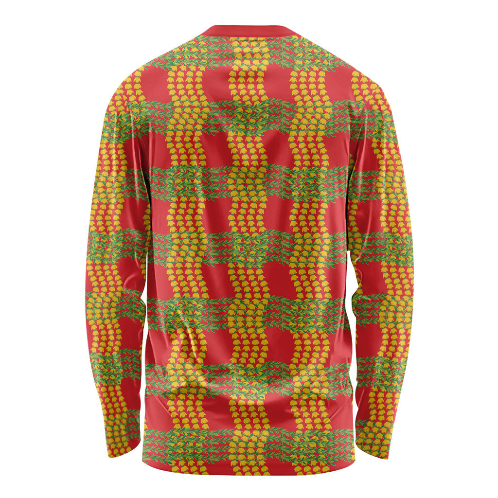 Aloha Hawaii Ilima Maile Lei Long Sleeve Shirt Palaka Inspired Hawaiian-plaid Red