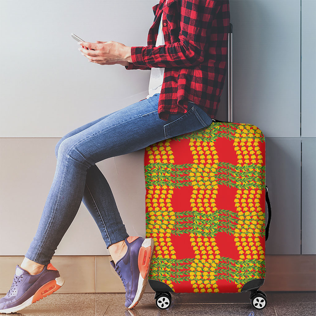 Aloha Hawaii Ilima Maile Lei Luggage Cover Palaka Inspired Hawaiian-plaid Red