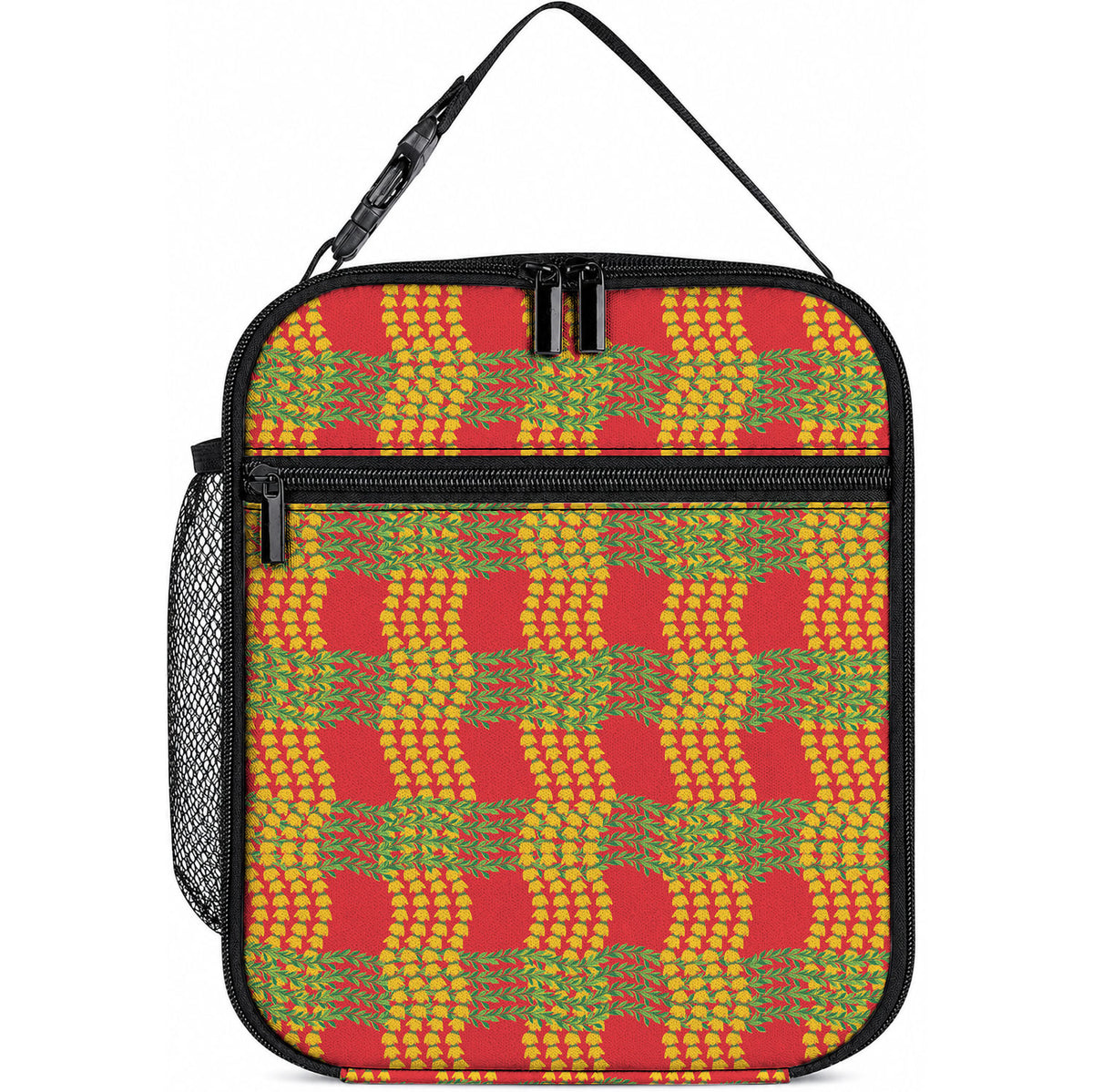Aloha Hawaii Ilima Maile Lei Lunch Bag Palaka Inspired Hawaiian-plaid Red