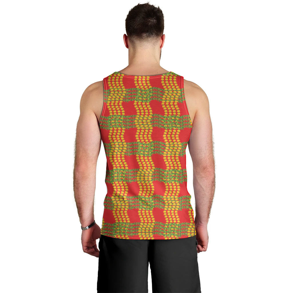 Aloha Hawaii Ilima Maile Lei Men Tank Top Palaka Inspired Hawaiian-plaid Red