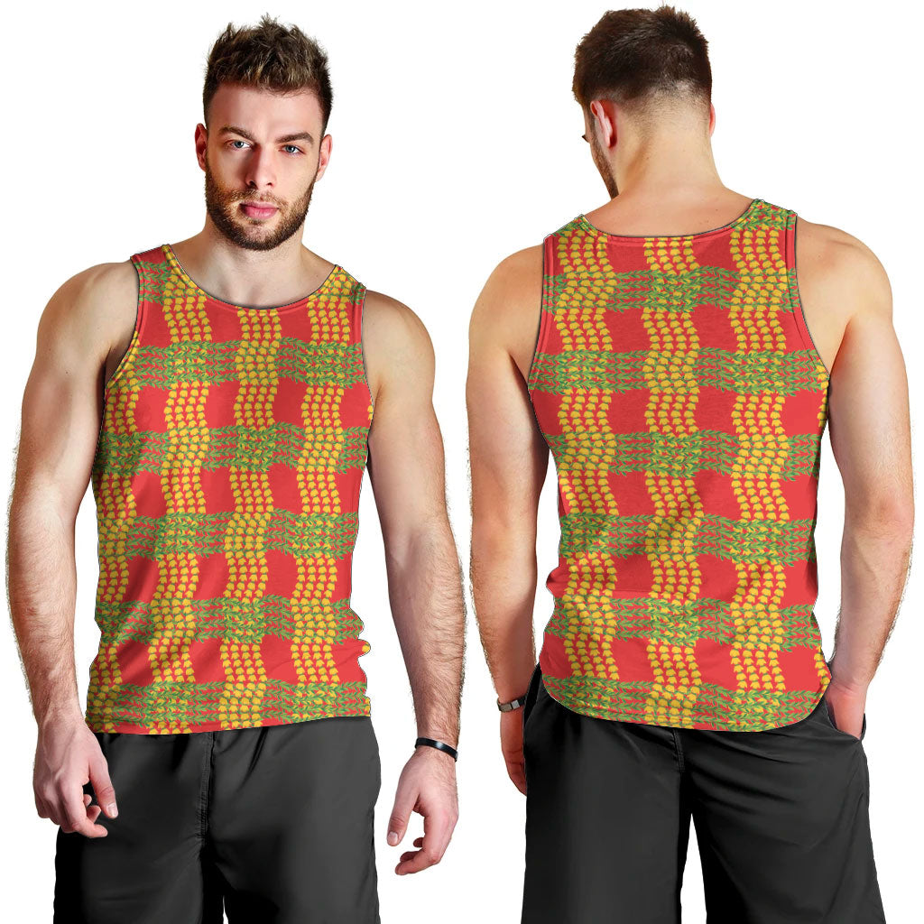 Aloha Hawaii Ilima Maile Lei Men Tank Top Palaka Inspired Hawaiian-plaid Red