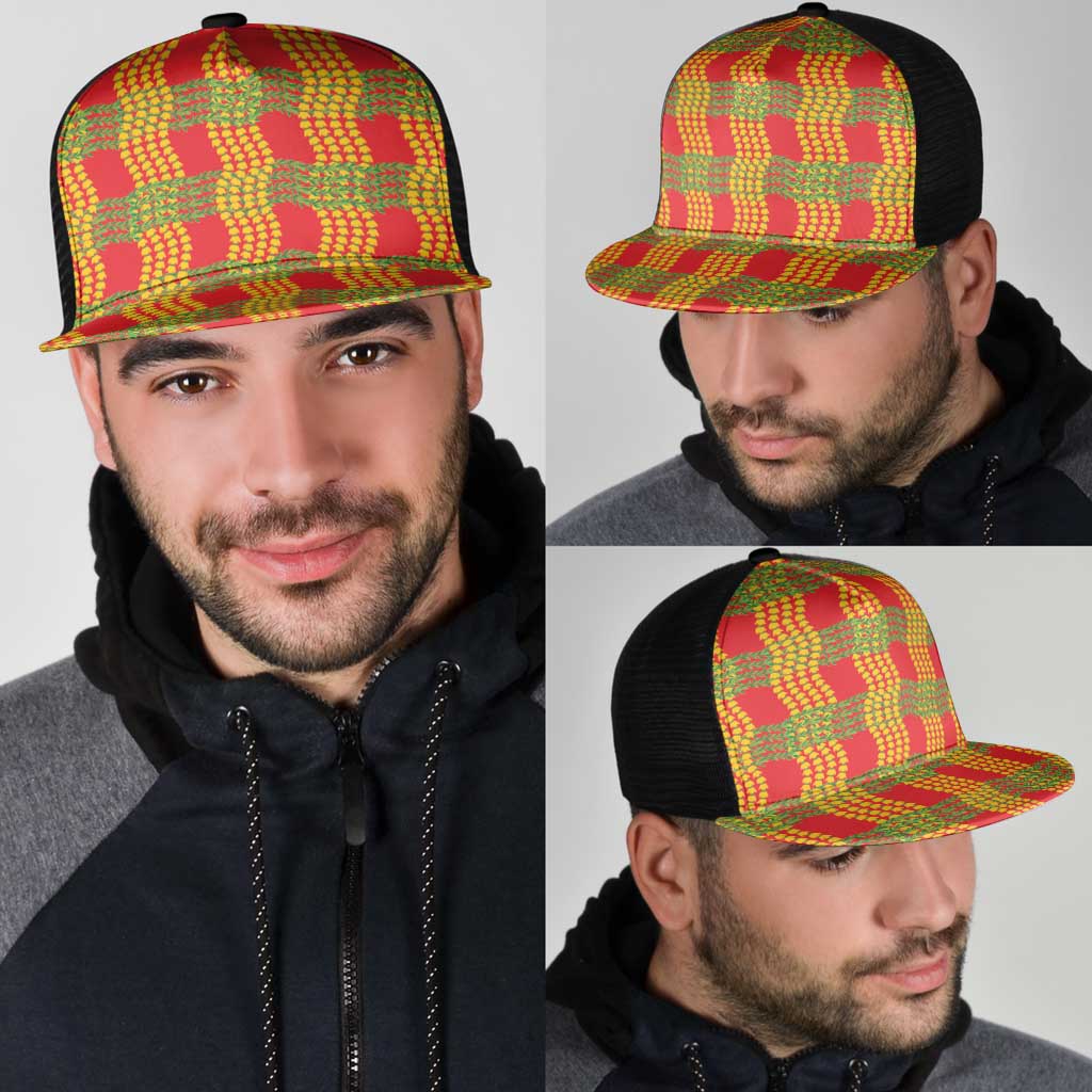 Aloha Hawaii Ilima Maile Lei Mesh Trucker Cap Palaka Inspired Hawaiian-plaid Red