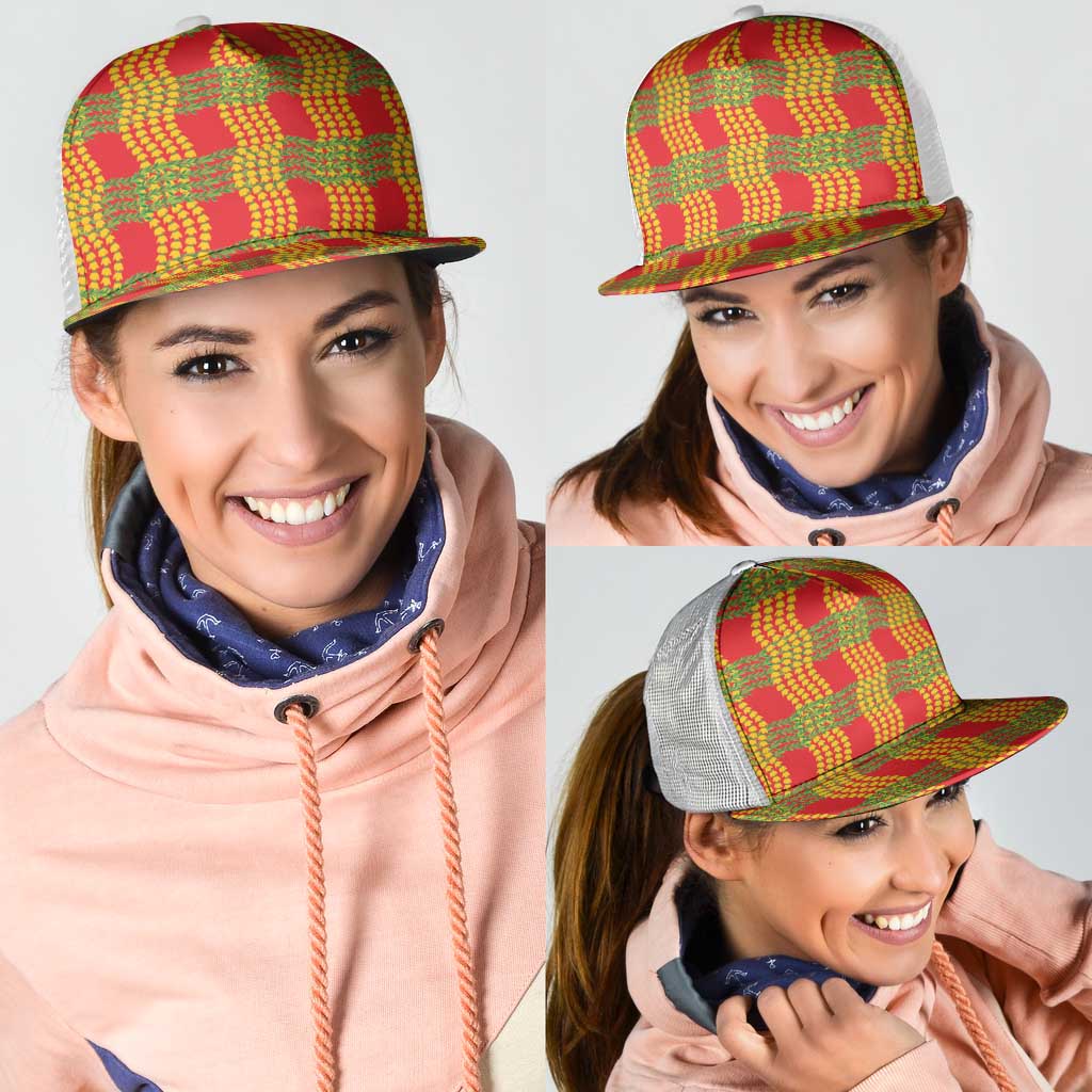 Aloha Hawaii Ilima Maile Lei Mesh Trucker Cap Palaka Inspired Hawaiian-plaid Red