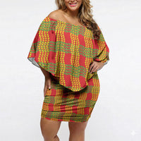 Aloha Hawaii Ilima Maile Lei Off Shoulder Short Dress Palaka Inspired Hawaiian-plaid Red