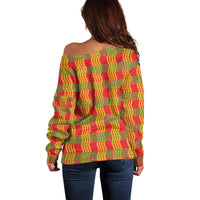 Aloha Hawaii Ilima Maile Lei Off Shoulder Sweater Palaka Inspired Hawaiian-plaid Red