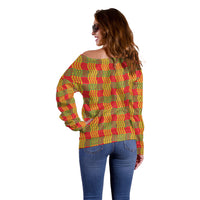 Aloha Hawaii Ilima Maile Lei Off Shoulder Sweater Palaka Inspired Hawaiian-plaid Red