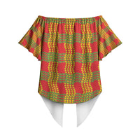 Aloha Hawaii Ilima Maile Lei Off Shoulder Wrap Waist Top Palaka Inspired Hawaiian-plaid Red