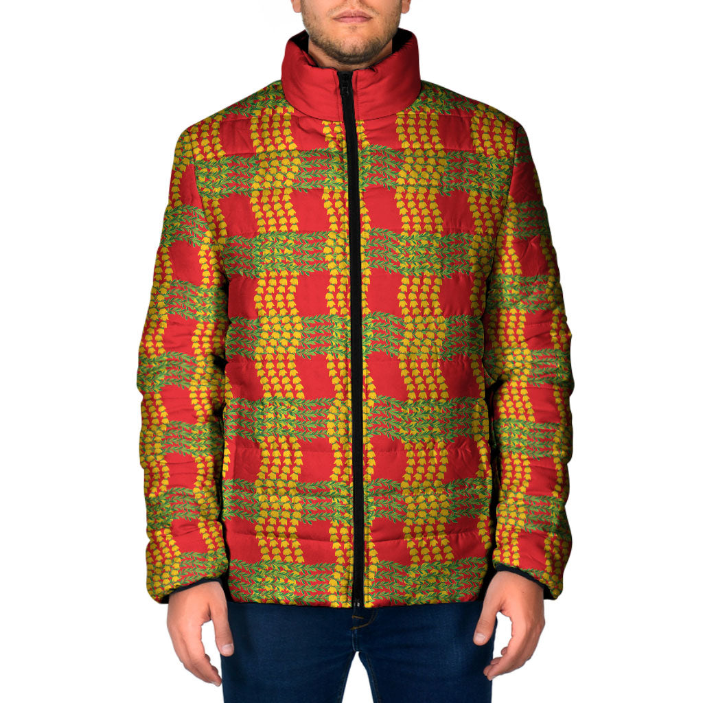 Aloha Hawaii Ilima Maile Lei Padded Jacket Palaka Inspired Hawaiian-plaid Red