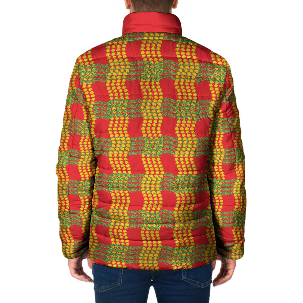 Aloha Hawaii Ilima Maile Lei Padded Jacket Palaka Inspired Hawaiian-plaid Red