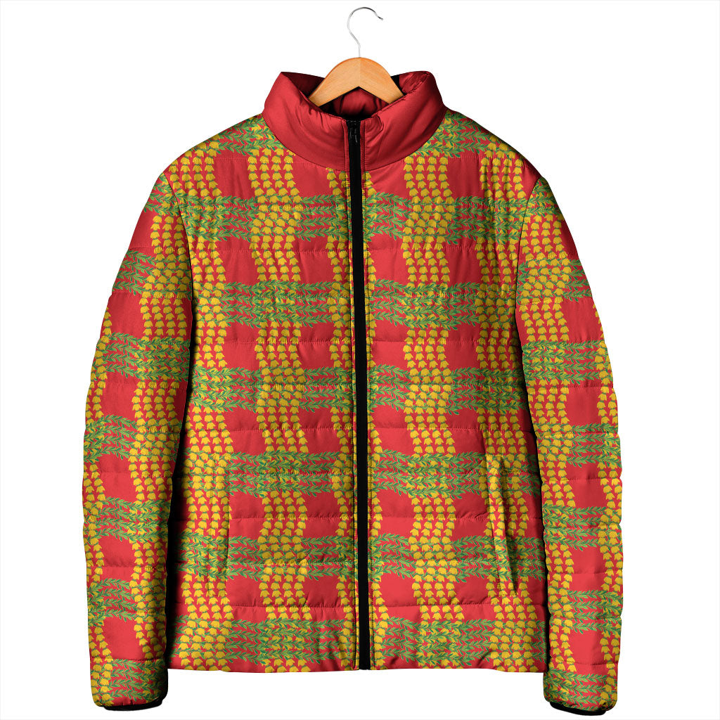 Aloha Hawaii Ilima Maile Lei Padded Jacket Palaka Inspired Hawaiian-plaid Red