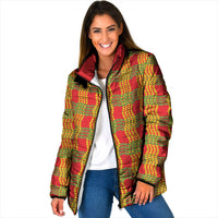 Aloha Hawaii Ilima Maile Lei Padded Jacket Palaka Inspired Hawaiian-plaid Red