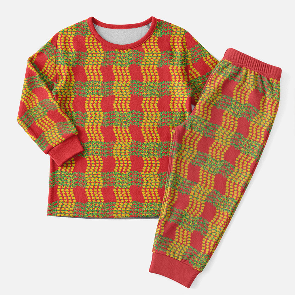 Aloha Hawaii Ilima Maile Lei Christmas Pajama Set Palaka Inspired Hawaiian-plaid Red